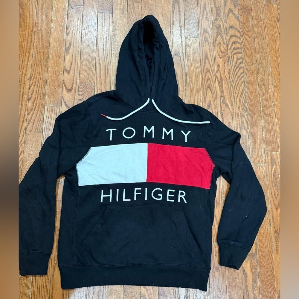 Tommy Hilfiger Black Hoodie with Tricolor Logo